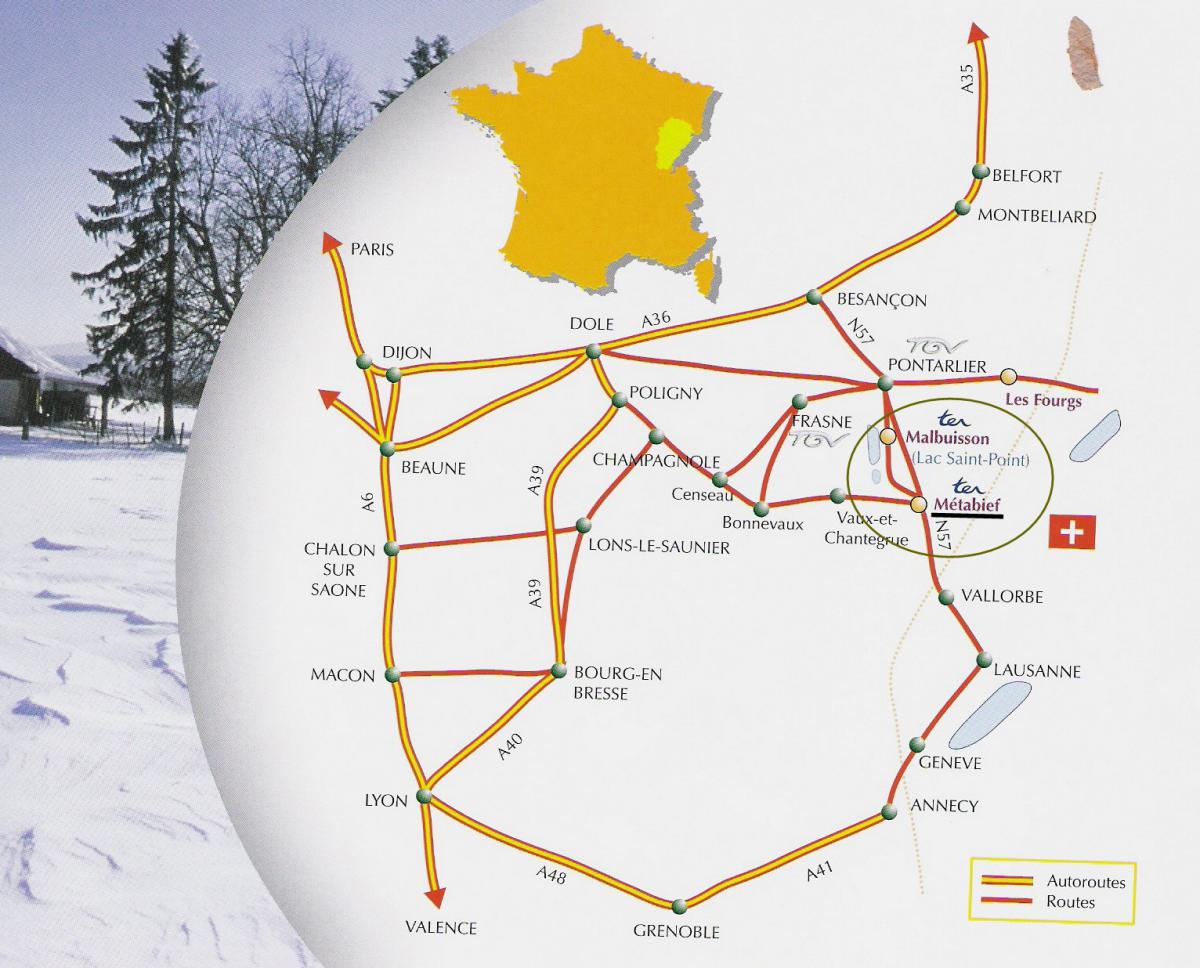 Accès à Métabief par route et train